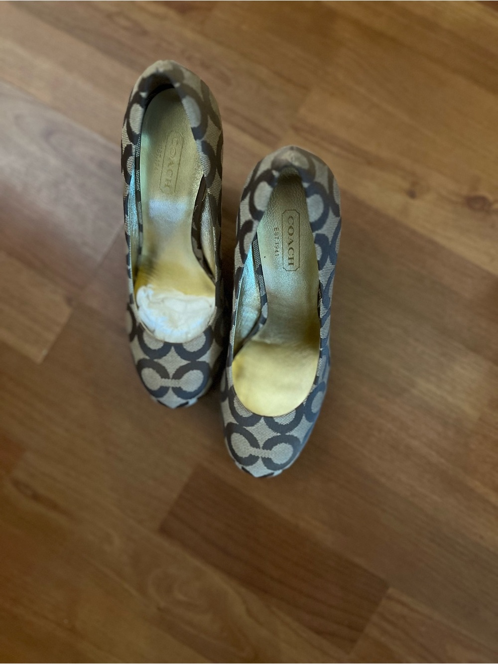 Coach Monogram Platform Pumps in Brown and Tan